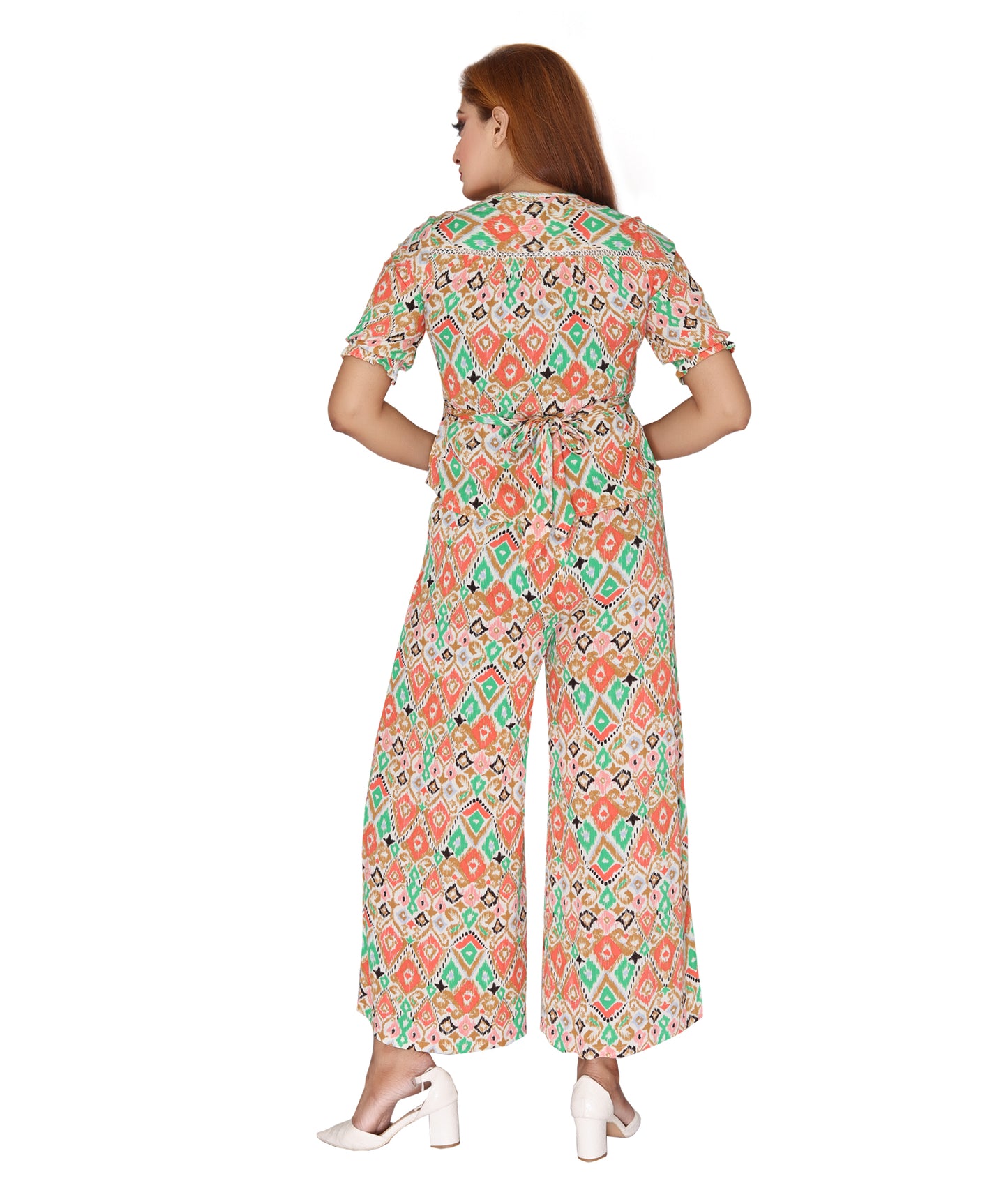 Back view of the Printed Ladies Coord Set highlighting the comfortable fit and unique printed design