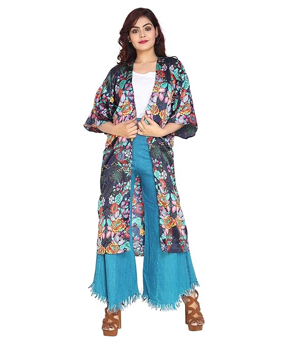 Vibrant Blue Floral Printed Polyester Coverup for Women