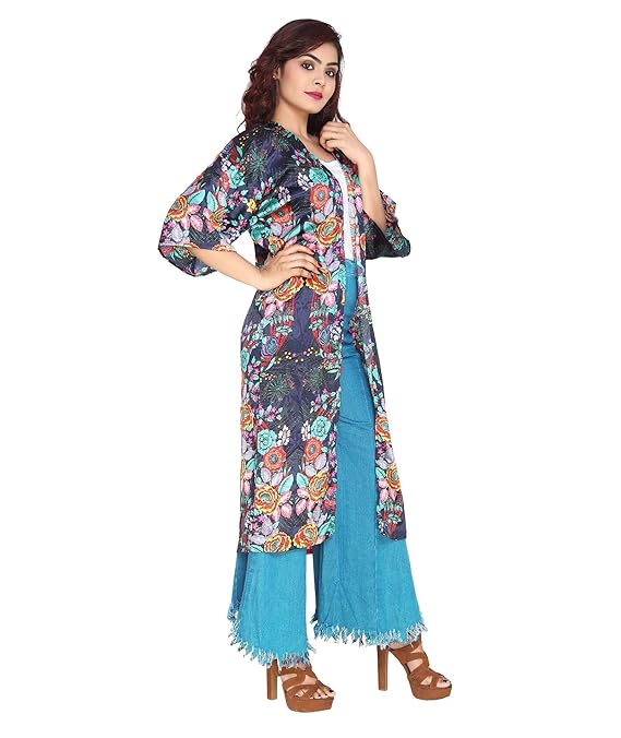 Vibrant Blue Floral Printed Polyester Coverup for Women