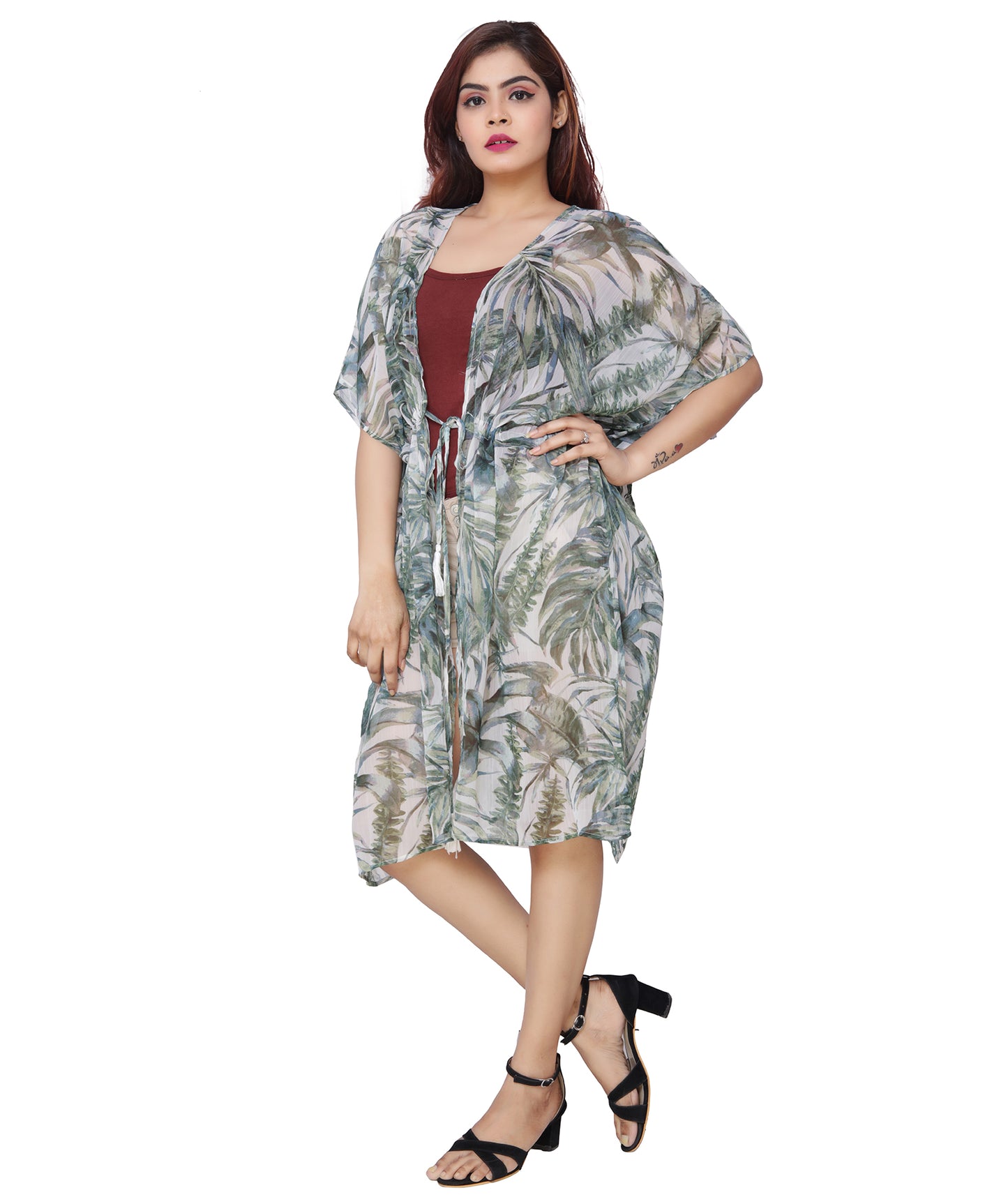 Stylish Polyester Printed Shrug with Nature-Inspired Design