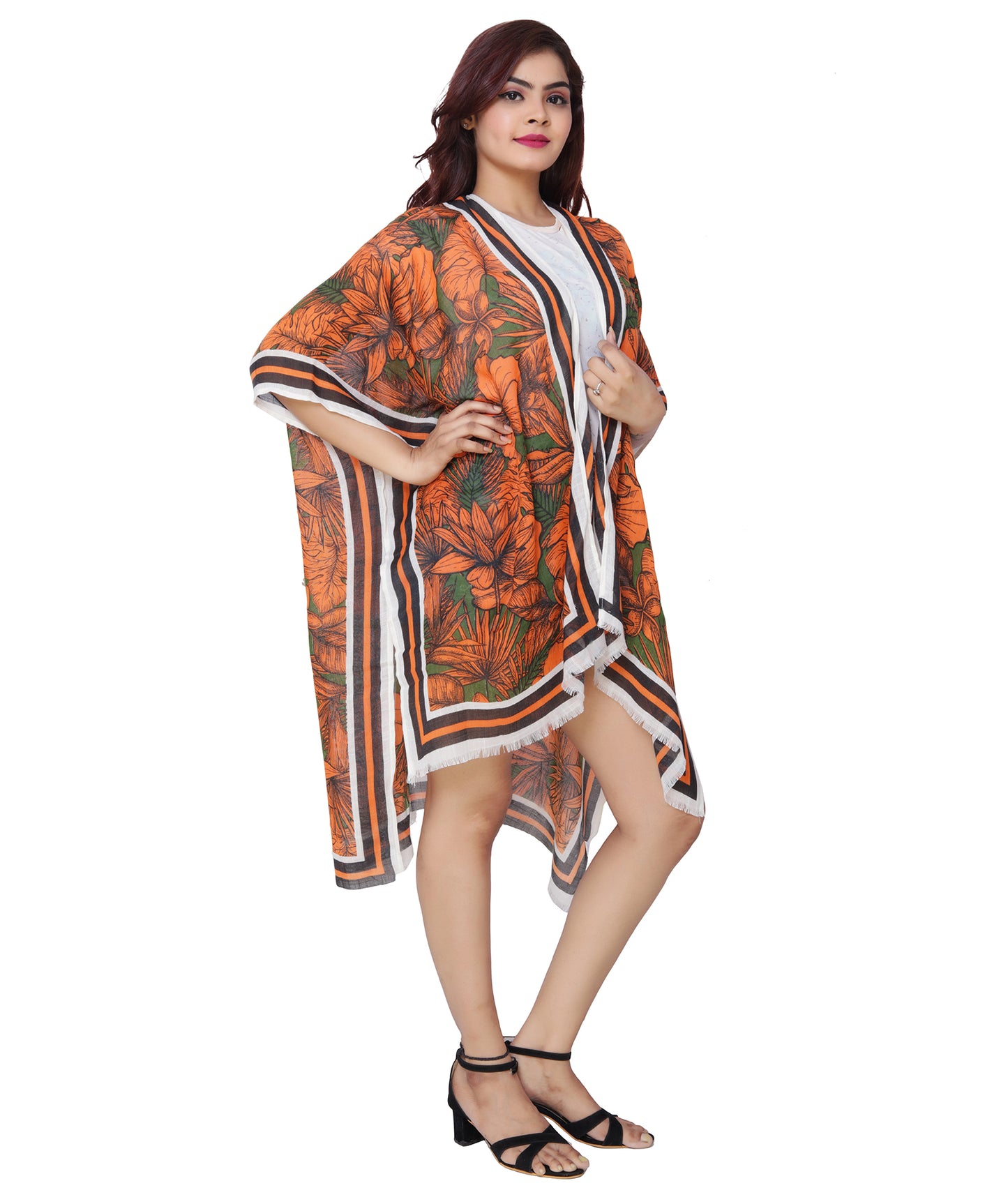 Flowy Asymmetrical Shrug Coverup with Elegant Border for Women