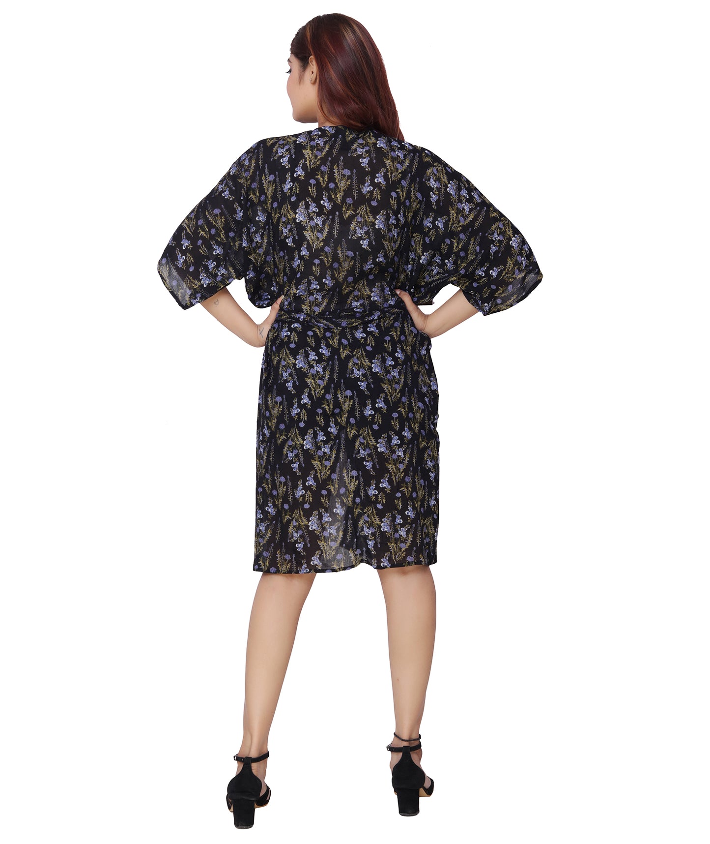 Women’s Lightweight Coverup in Black with Blue and Green Floral Prints