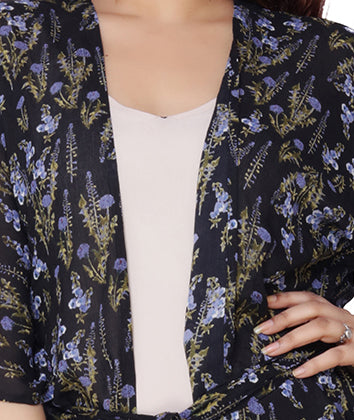 Stylish Rayon Printed Long Shrug with Floral Design