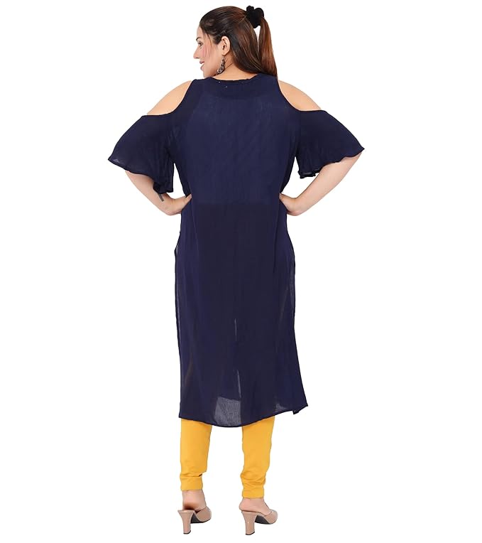 Navy blue rayon solid long shrug for women