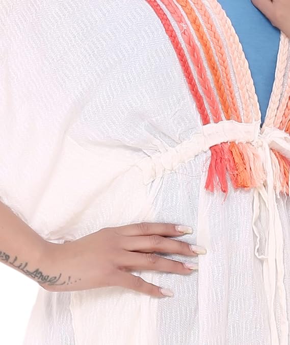 Comfortable White Rayon Shrug with Adjustable Waist for a Flattering Fit