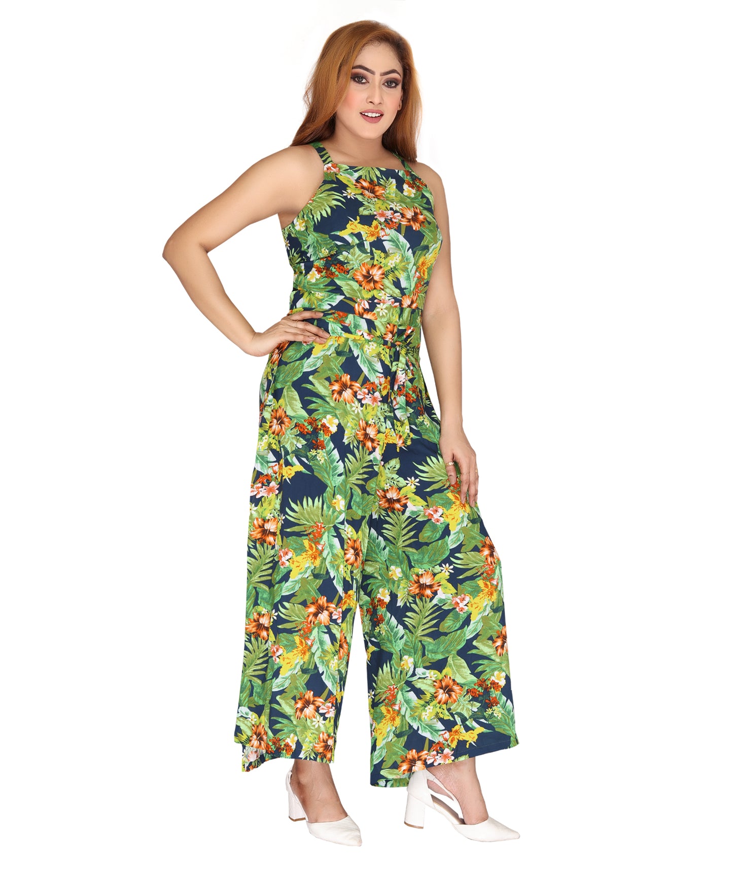 Right side view of the 100% Rayon Beach Coverup highlighting the breathable fabric and flowy silhouette