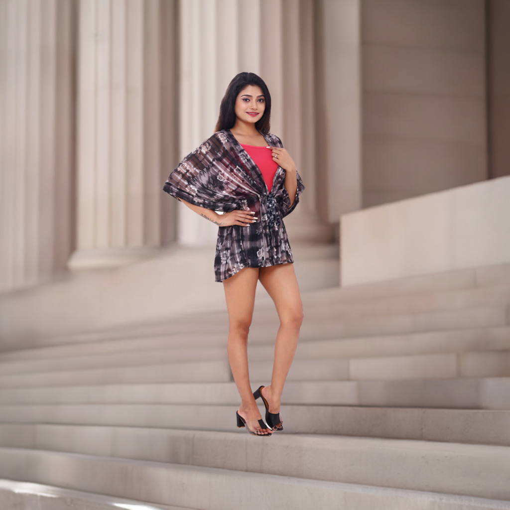 Chic Polyester Satin Stripe Printed Shrug | Dazzleup | Elegant Beach Coverup