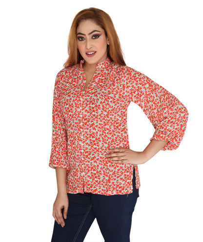 Left side view of the Itz fun Printed Casual Ladies Shirt showing the relaxed fit and trendy design